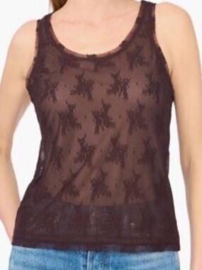 Parker Brown Lace Sheer Tank Top